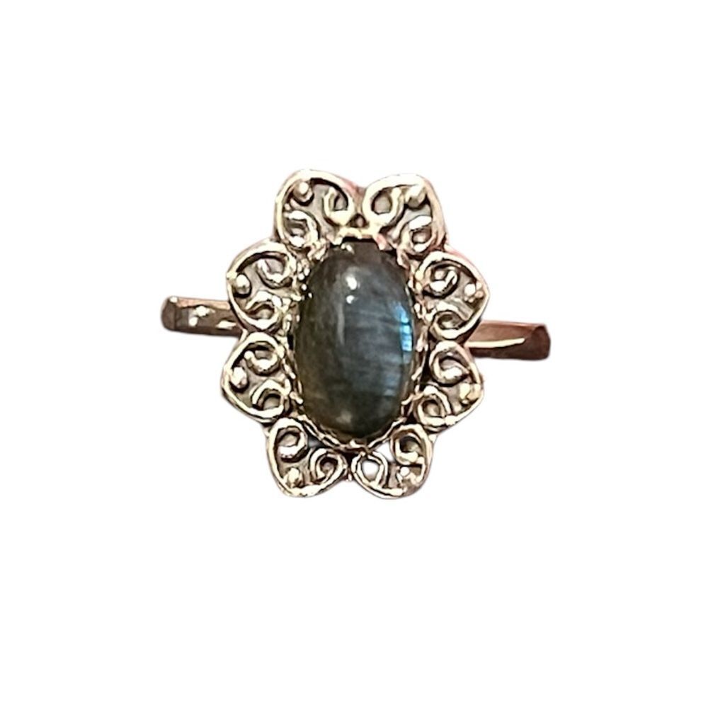 Artisan Sterling Silver Genuine Labradorite Gemstone Ring Size 8.25